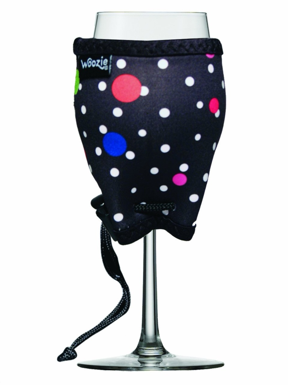 Black Polka Dot Drawstring Woozie Wine Glass Koozie